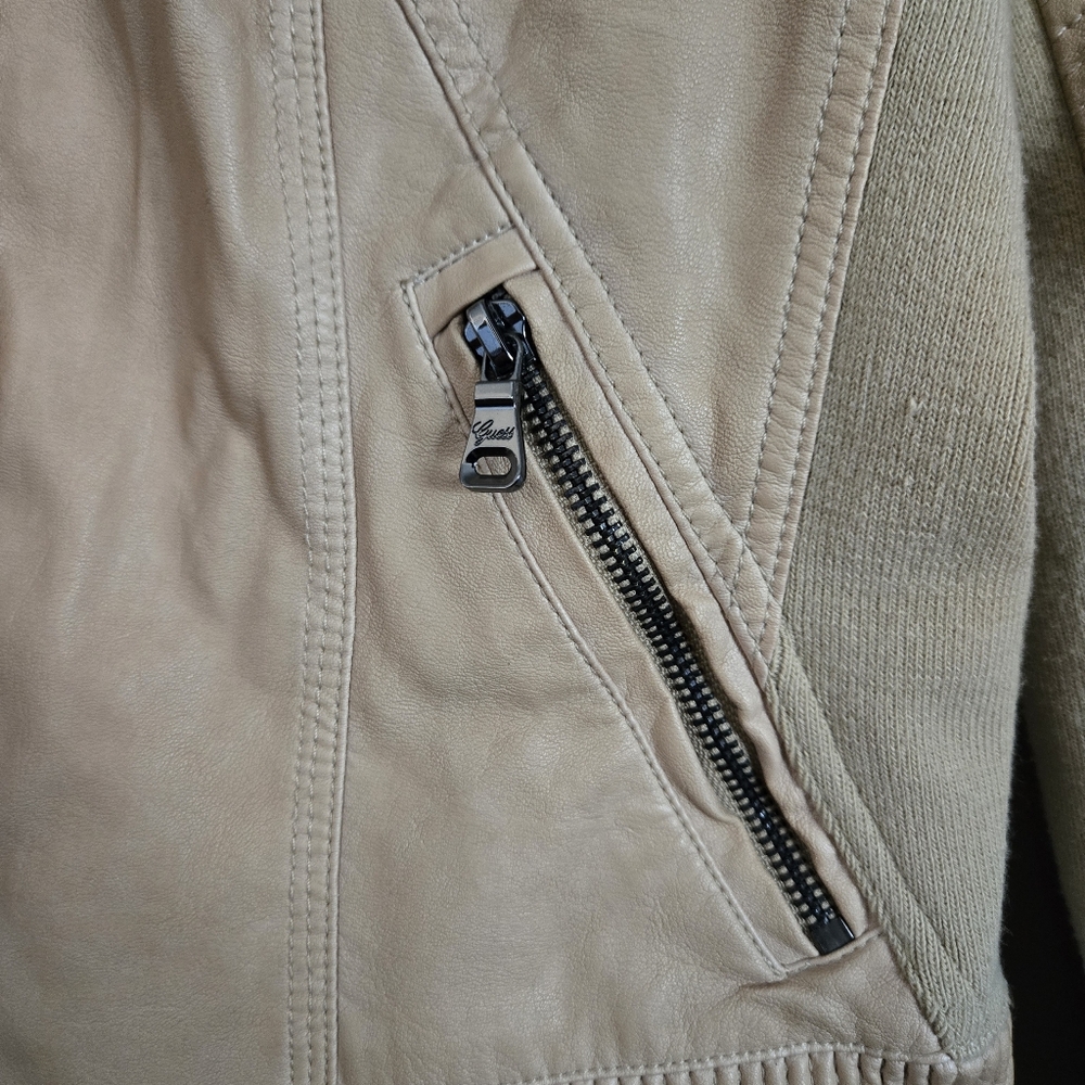Guess NWT Moto Jacket Women Biker Tan Camel Medium Coat Top Bomber Y2K - Picture 9 of 15